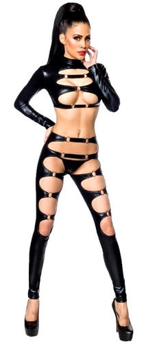 Schwarzes wetlook set top - schwarzes, (top